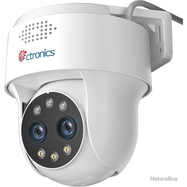 Camra de Surveillance 4MP Double Objectif, Zoom Hybride 10, Dtection IA Personnes/Vhicules, Visi