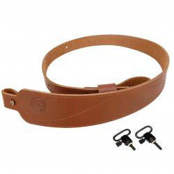 Sangle 2 Points Cuir Vachette pour Fusil Bandoulière Vintage Réglable 85-105 cm + Emerillon Marron