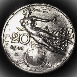 Italie, piece de 20 c 1911R (allegorie à la liberte) ttb