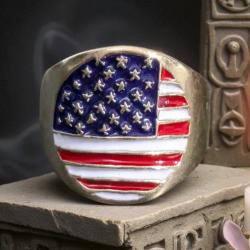 Bague chevaliere drapeau USA - maga Donald Trump etats-unis amerique us flag ring