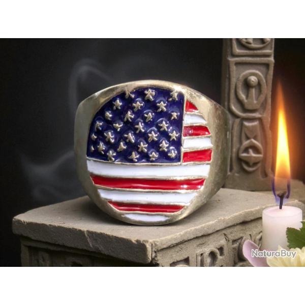 Bague chevaliere drapeau USA - maga Donald Trump etats-unis amerique us flag ring