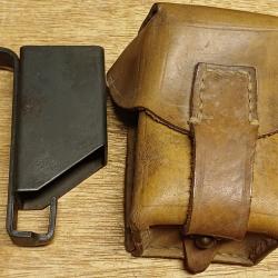 Ancienne cartouchière militaire en cuir MAUSER yougoslave + chargette MAT49
