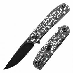 Couteau Tenable Einar Lame Acier Nitro-V Manche Fibre de Carbone Noir & Blanc Liner Lock T2072A4