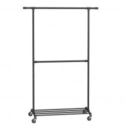 Porte-manteau industriel en roulette charge 110 kg double barre portant en métal présentoir commerc