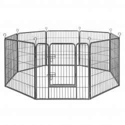 Parc enclos pour chiens chiots animaux de compagnie 8 panneaux 80 x 80 cm noir 12_0006328