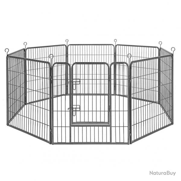 Parc enclos pour chiens chiots animaux de compagnie 8 panneaux 80 x 80 cm noir 12_0006328