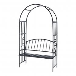 Arche à rosiersde jardin avec banc 205 x 114 x 55 cm acier noir 03_0008857