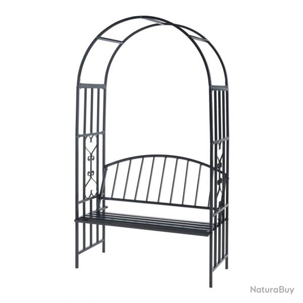 Arche à rosiersde jardin avec banc 205 x 114 x 55 cm acier noir 03_0008857