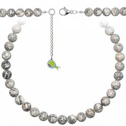 Collier en jaspe picasso - Perles rondes 10 mm - 90 cm