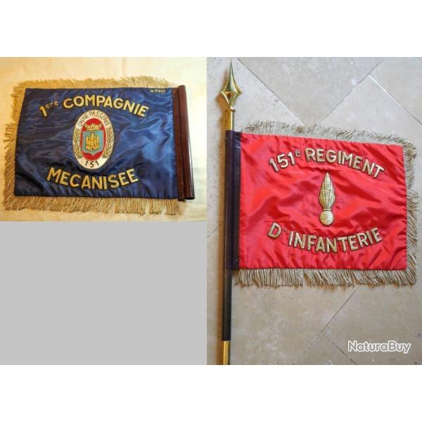 ARMÉE FRANÇAISE - fanion années 60 1ère compagnie motorisée 151 RI - ref LBV24FAN001