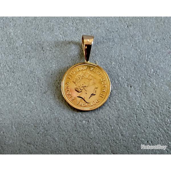 Pendentif avec vritable pice 1/4 souverain or 2022 - 22 carats - Elisabeth II