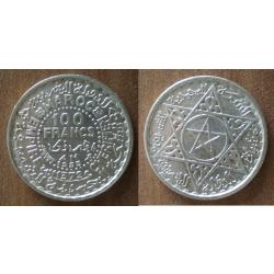 Maroc 100 Francs 1953 1372 Piece Argent Empire Cherifien Roi Mohammed V