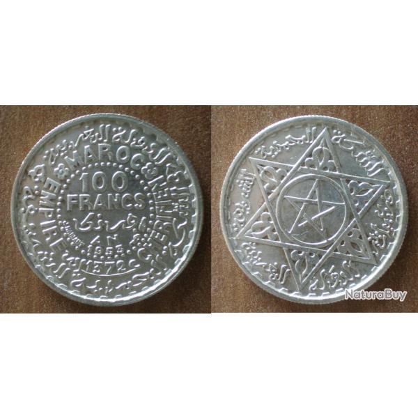 Maroc 100 Francs 1953 1372 Piece Argent Empire Cherifien Roi Mohammed V