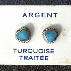 Boucles d'oreilles coeur en argent et turquoise