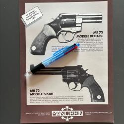 Flyer Feuillet technique revolver MANURHIN  MR 73 police modèle défense et sport