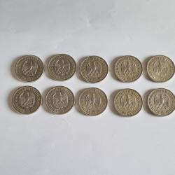 Investissement Argent ou Collection Lot 10 X 5 Reichsmarks 1935 - 1936 Hindenburg ,140g , WWII,WW2