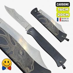 Couteau Douk Douk 20 cm tête cerf manche noir acier carbone