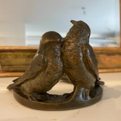 CARVIN Couple d'hirondelles sur un fer &agrave; cheval BRONZE