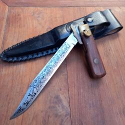 Solide Couteau de Chasse à la d estaing Manche en Bois avec Étui en cuir