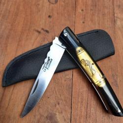 Magnifique Couteau LE THIERS  par COURSOLLE  Manche en Résine Insert Laiton avec Étui en cuir