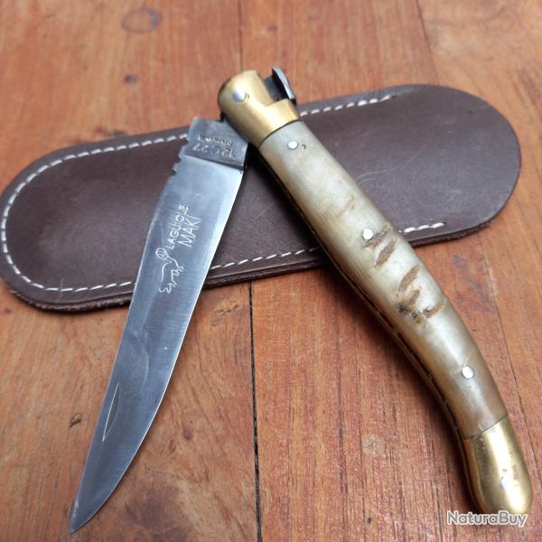 Magnifique Couteau Rgional LAGUIOLE MAKI Manche en Corne de Blier avec tui en cuir