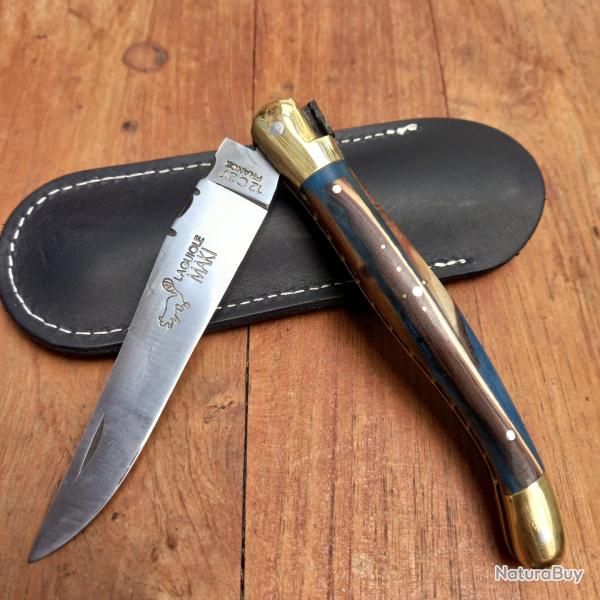 Magnifique Couteau Rgional LAGUIOLE MAKI Manche en Bois et Rsine avec tui en cuir