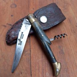 Ancien Couteau Régional LAGUIOLE MAKI 2 Piéces Manche Manche en Corne avec Étui en cuir