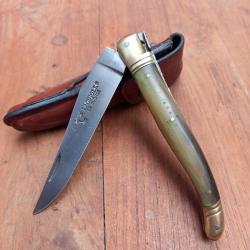 Joli Couteau Régional LAGUIOLE EN AUBRAC  Manche en Corne avec Étui en cuir