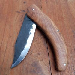 Gros Couteau ARTISANAL FORGÉ Style BERGER  Manche en OLIVIER Poncetage