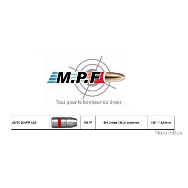 Balles MPF Plomb 45/70 RNFP 405 Gr  458 par 250 Ogives en port gratuit