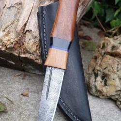 Couteau Dague Scottish Dirk Lame Acier Damas 256 Couches Manche Bois Etui Cuir Fabric Artisanale