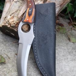 Couteau De Cuisine & Rando Lame Acier Carbone 1055 Façon Huusk Etui Cuir Fabrication Artisanale