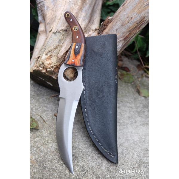 Couteau De Cuisine & Rando Lame Acier Carbone 1055 Faon Huusk Etui Cuir Fabrication Artisanale