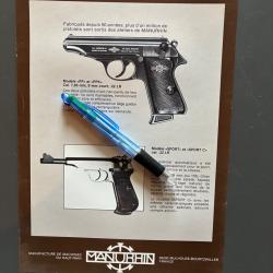 Flyer Feuillet technique Manurhin pistolet Walther PP PPK PPK/S SPORT C 22lr 32acp 38acp