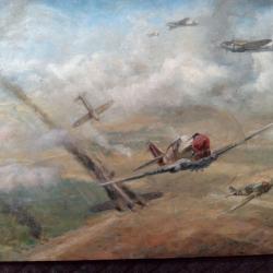 Un tableau représentant une bataille aérienne ,  SECONDE GUERRE MONDIALE  (faire offre)