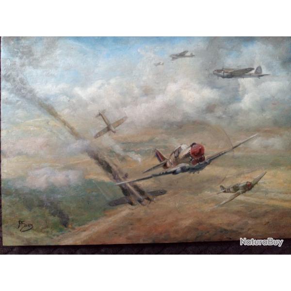 Un tableau reprsentant une bataille arienne ,  SECONDE GUERRE MONDIALE  (faire offre)