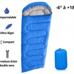 Sac de Couchage 220x85cm - Confort 4 Saisons -6° à +18° - Imperméable - Livraison rapide - Bleu