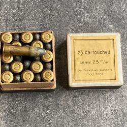 Belle boite originale de 25 cartouches 7.5 mm Nagant Suédois Mle 1887 - TRES RARE