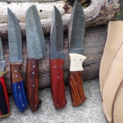 Lot de 5 Skinner Poignard Couteau Damas Lame 256 Couches Manche Bois Fabrication Artisanale 01
