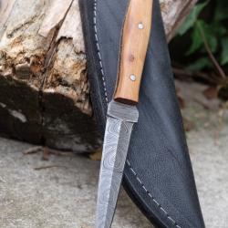 Couteau Dague Scottish Dirk Lame Acier Damas 256 Couches Manche Bois Olivier Etui Cuir Artisanale