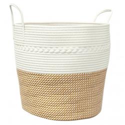 Panier rangement marron et blanc Ø43x38 cm coton polyester pratique polyvalent intérieur