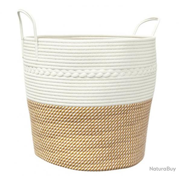 Panier rangement marron et blanc 43x38 cm coton polyester pratique polyvalent intrieur
