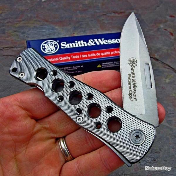 Couteau Smith&Wesson ExtremeOps Lockback Acier 440C Manche Aluminium Linerlock Clip