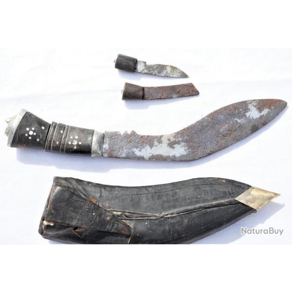 ANCIEN kukri khukuri - INDE - indien annes 30 / 40 + fourreau + 2 petits couteaux