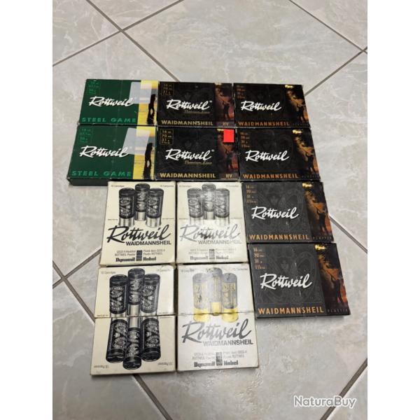 Vends 1 lot de 12 botes de cartouches calibre 16
