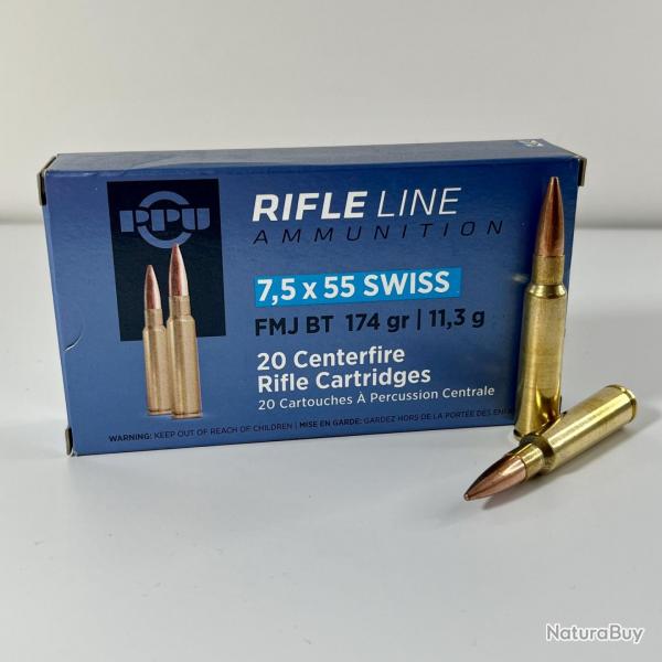 Munitions Partizan PPU Calibre 7,5X55 SWISS FMJ BT 174GR 11,3G