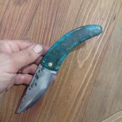 Couteau pliant forgé deux clous en bouleau marbré
