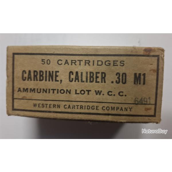 POUR COLLECTIONNEUR BOITE  VIDE DE MUNITION  EN CARTON D ORIGINE CAL 30 US CARBINE EPOQUE WW2