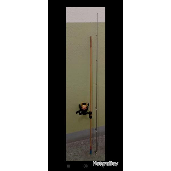 Moulinet neuf assorti + lancer offert manche en bambou authentique reconditionn et 100% fonctionnel