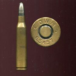 6.5 x 57 MAUSER - marque : DWM  6.5 x 57 - courte balle nickel à décrochement pointe pomb